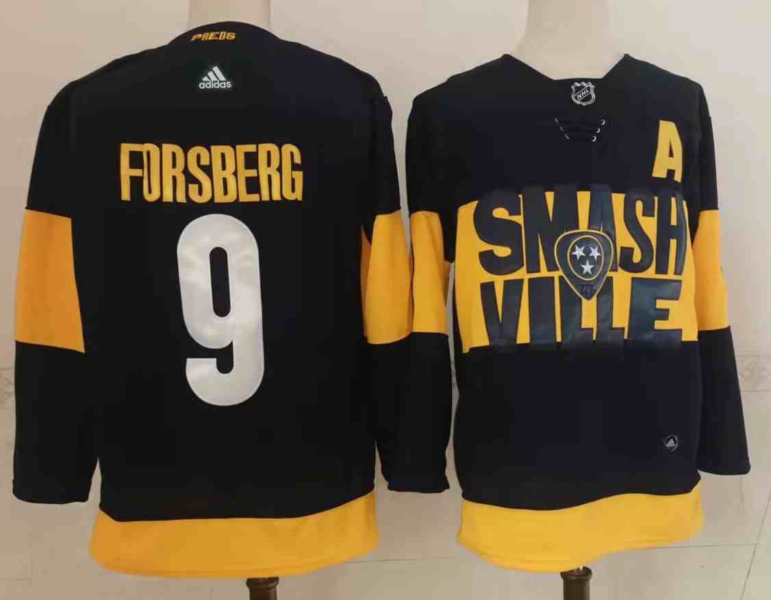 Mens Nhl Nashville Predators #9 Filip Forsberg Black Smash Ville Adidas Jersey