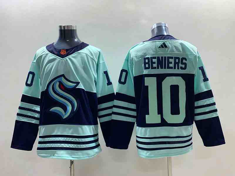 Mens Nhl Seattle Kraken #10 Matt Beniers Light Blue 2022-23 Reverse Retro Alternate Adidas Jersey