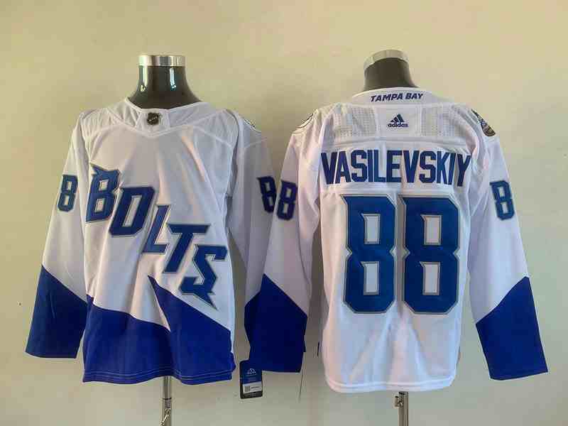 Men's Tampa Bay Lightning #88 Andrei Vasilevskiy 2022 White Stanley Cup Final Patch Breakaway Stitched Jersey