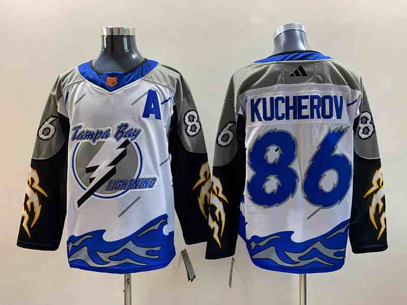 Men's Tampa Bay Lightning #86 Nikita Kucherov White 2022 Reverse Retro Stitched Jersey