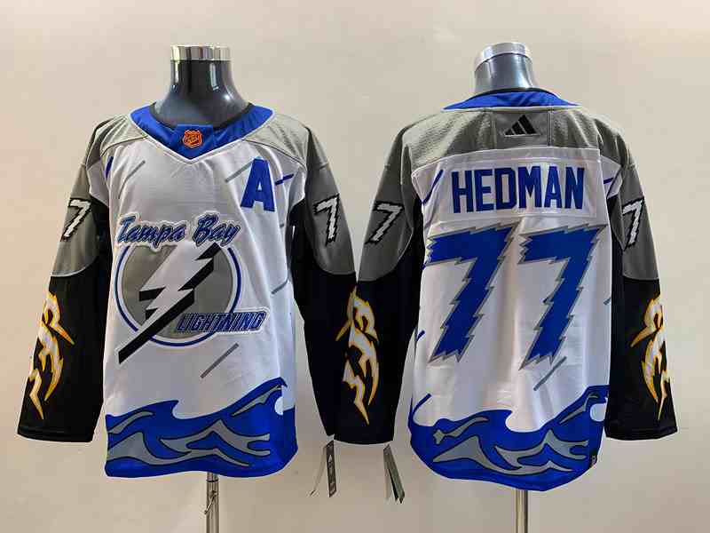 Men's Tampa Bay Lightning #77 Victor Hedman White 2022-23 Reverse Retro Stitched Jersey