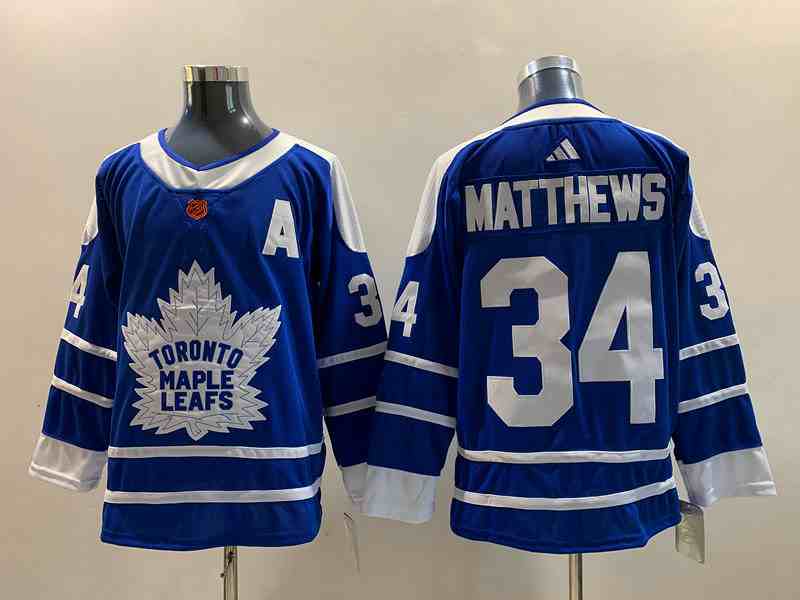 Mens Nhl Toronto Maple Leafs #34 Auston Matthews Blue 2022-23 Reverse Retro Alternate Adidas Jersey