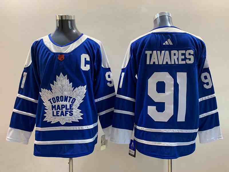 Mens Nhl Toronto Maple Leafs #91 John Tavares Blue 2022-23 Reverse Retro Alternate Adidas Jersey