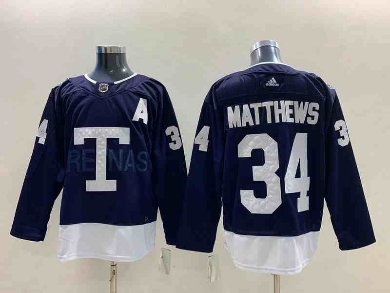 Mens Nhl Toronto Maple Leafs #34 Auston Matthews Blue Navy Big T 2022 Heritage Classic Authentic Jersey