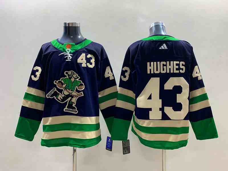 Mens Nhl Vancouver Canucks #43 Quinn Hughes Navy Blue 2022-23 Reverse Retro Alternate Adidas Jersey
