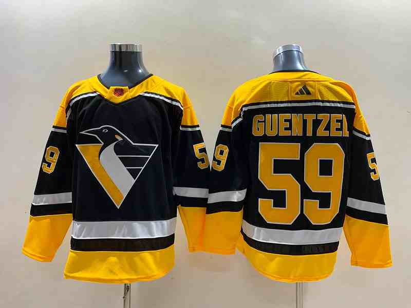 Men's Pittsburgh Penguins #59 Jake Guentzel Black 2022 Reverse Retro Stitched Jersey