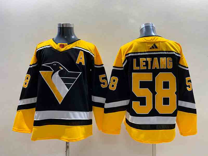 Men's Pittsburgh Penguins #58 Kris Letang Black 2022 Reverse Retro Stitched Jersey