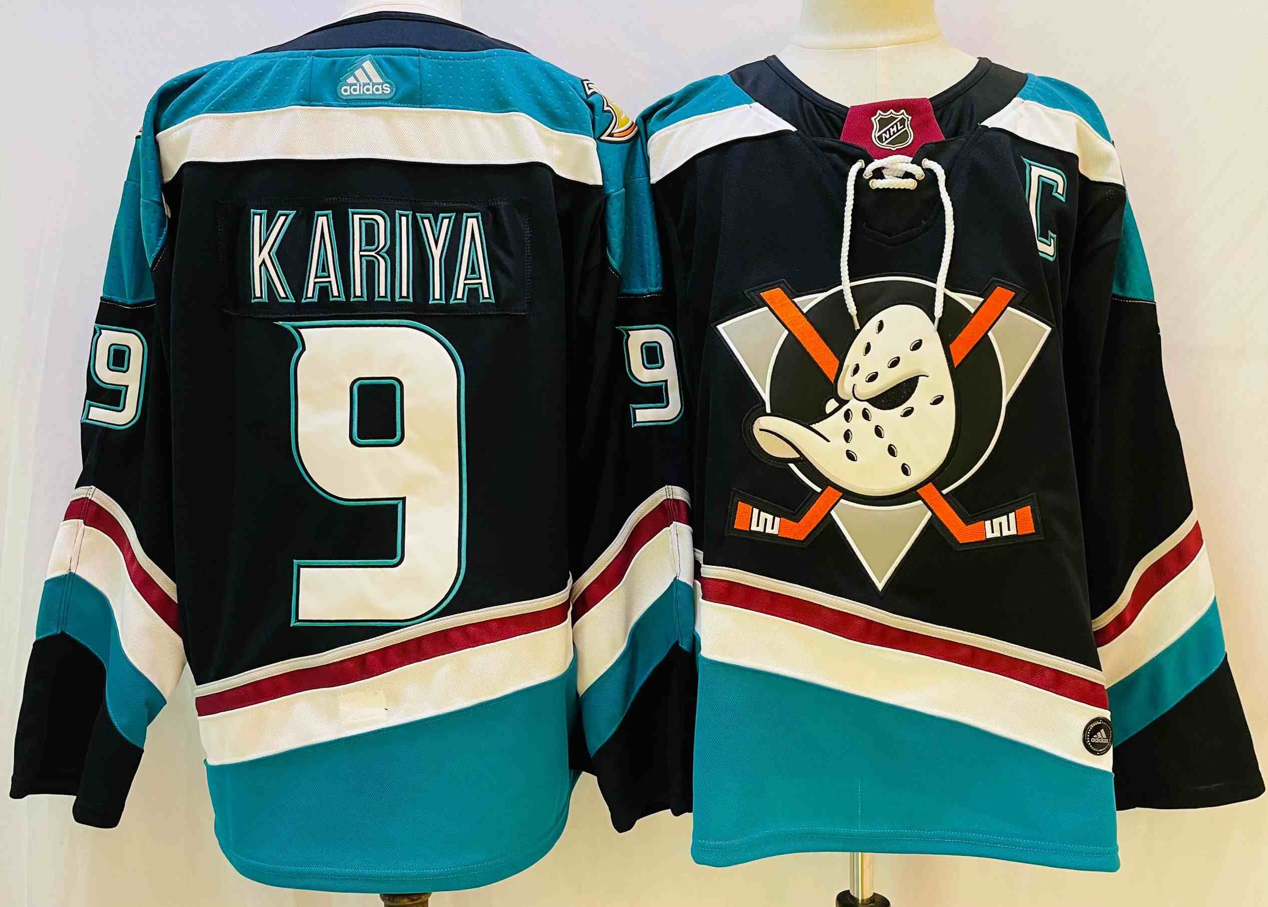 Men's Anaheim Ducks #9 Paul KariyaBlackTeal Stitched Jersey