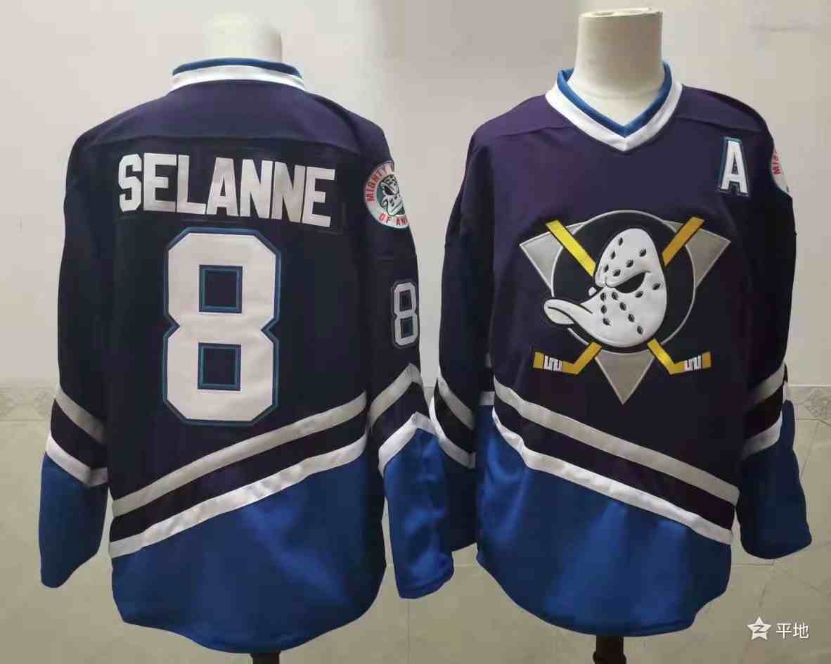 Men's Anaheim Ducks #8 Teemu Selanne Purple Teal Stitched Jersey