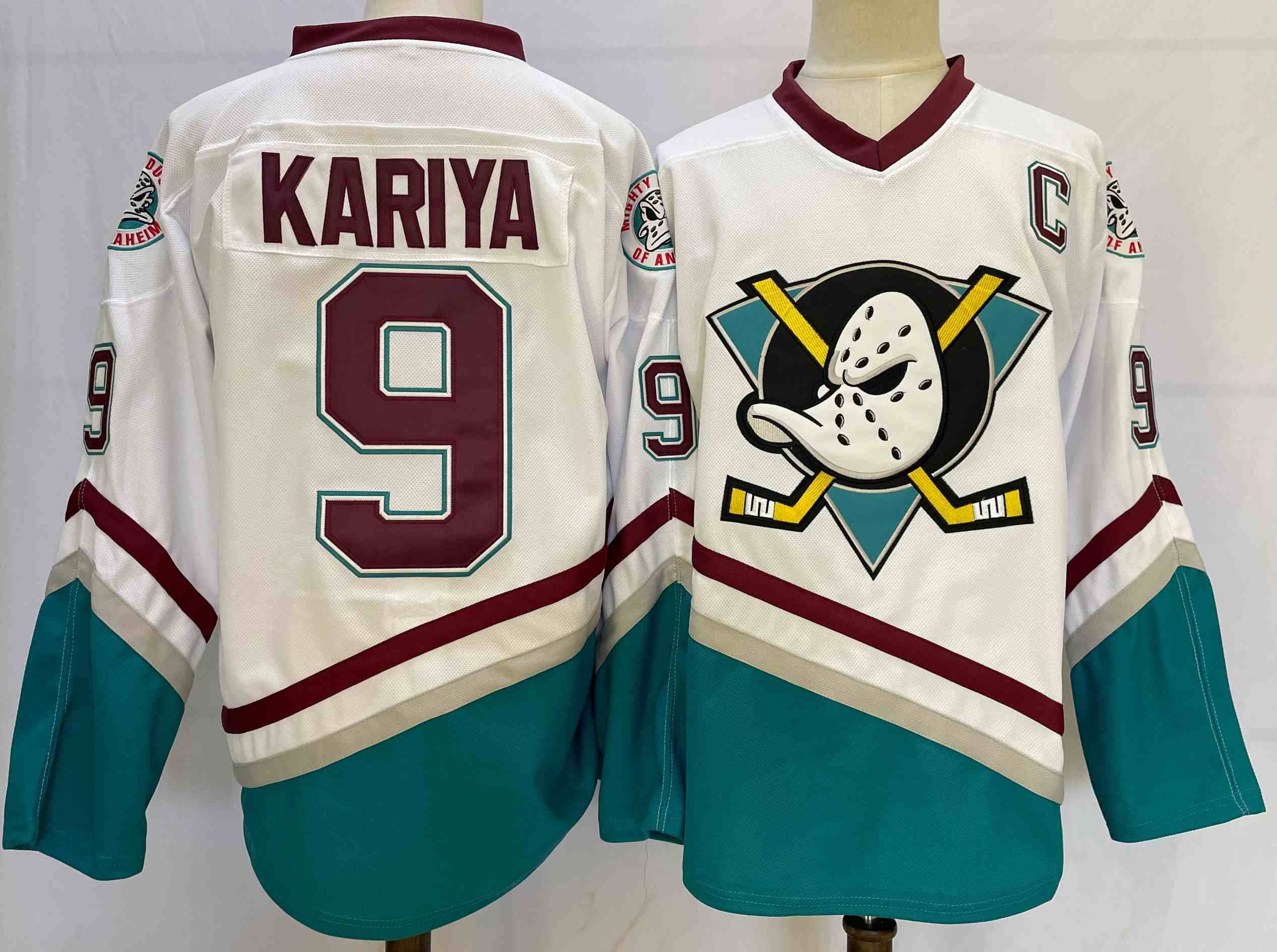 Men's Anaheim Ducks #9 Paul Kariya WhiteTeal Stitched Jersey