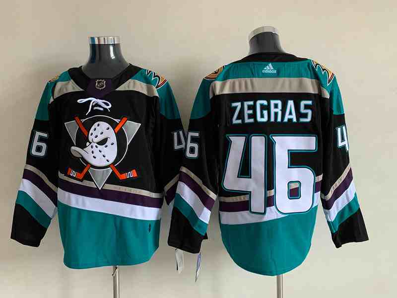 Men's Anaheim Ducks #46 Trevor Zegras BlackTeal Stitched Jersey