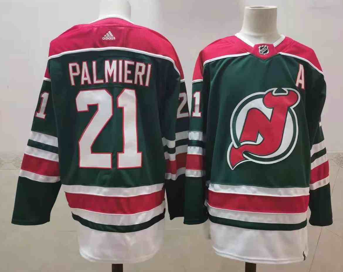 Mens Nhl New Jersey Devils #21 Kyle Palmieri Green 2021 Reverse Retro Alternate Adidas Jersey