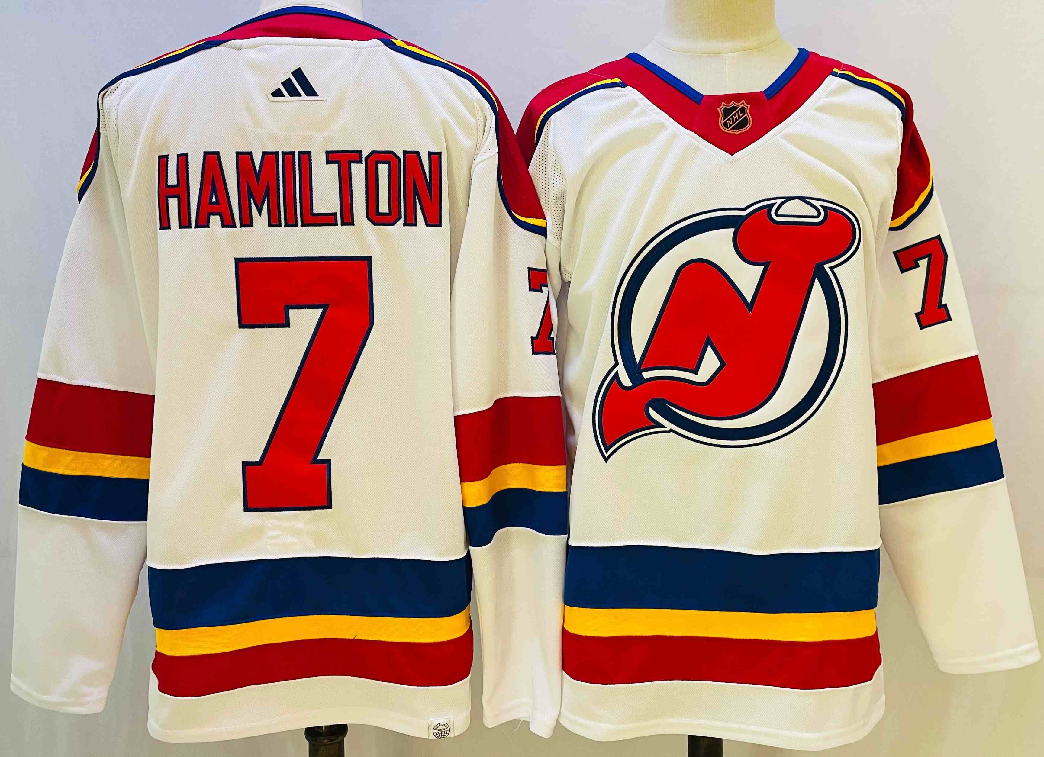 Mens Nhl New Jersey Devils #7 Dougie Hamilton White 2022-23 Reverse Retro Alternate Adidas Jersey