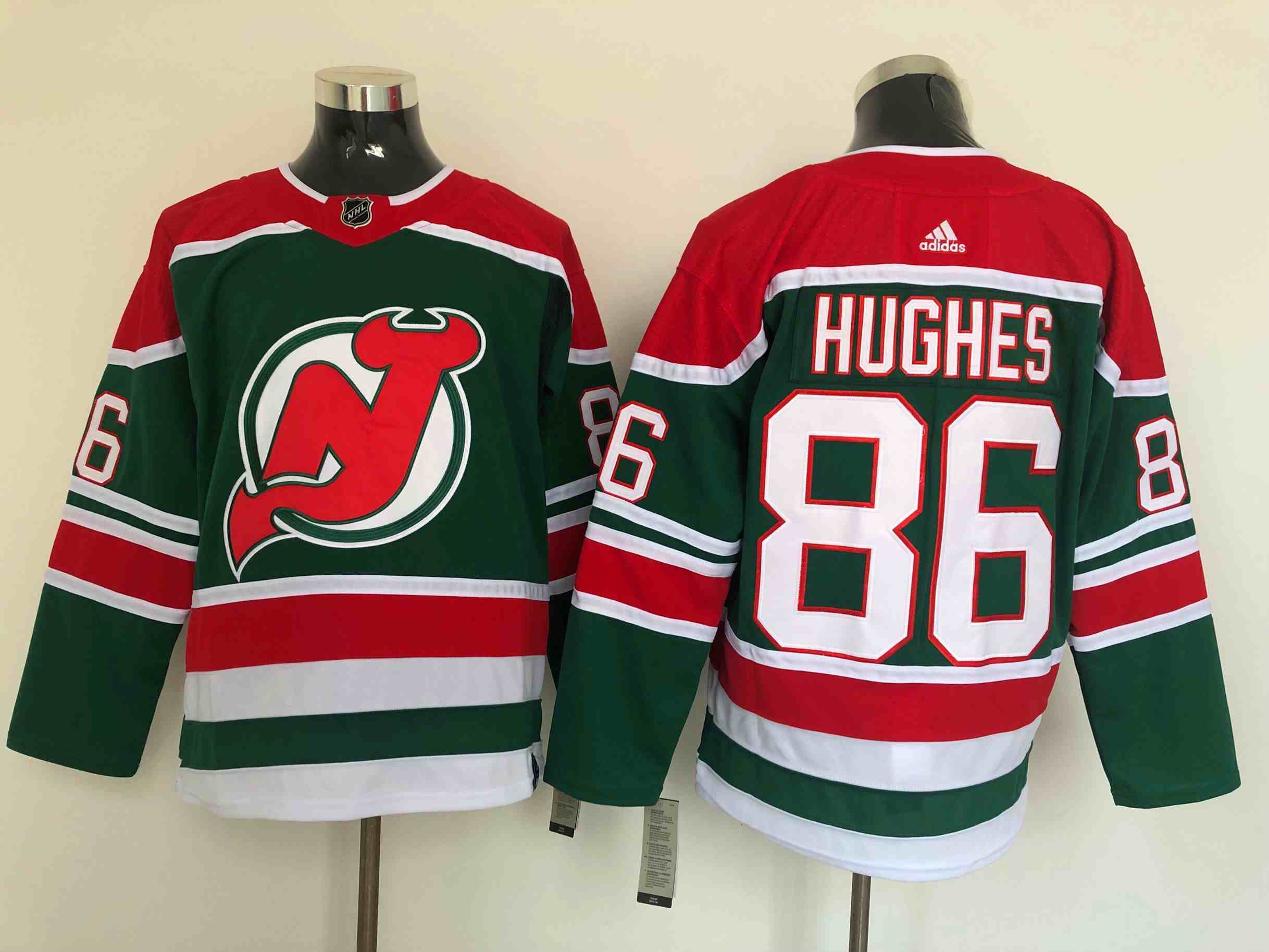 Mens Nhl New Jersey Devils #86 Jack Hughes Green 2021 Reverse Retro Alternate Adidas Jersey