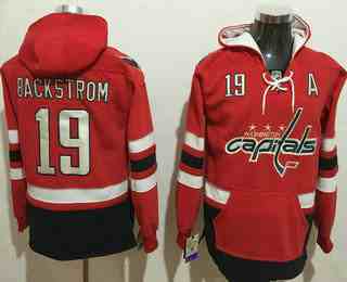 Men's Washington Capitals #19 Nicklas Backstrom NEW Red Stitched NHL Old Tim Hockey Hoodie