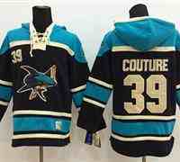San Jose Sharks #39 Logan Couture Black Sawyer Hooded Sweatshirt Stitched NHL Jersey