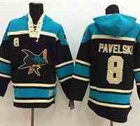 San Jose Sharks #8 Joe Pavelski Black Sawyer Hooded Sweatshirt Stitched NHL Jersey