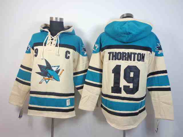 NHL Sharks 19 Thornton Cream Hoodies