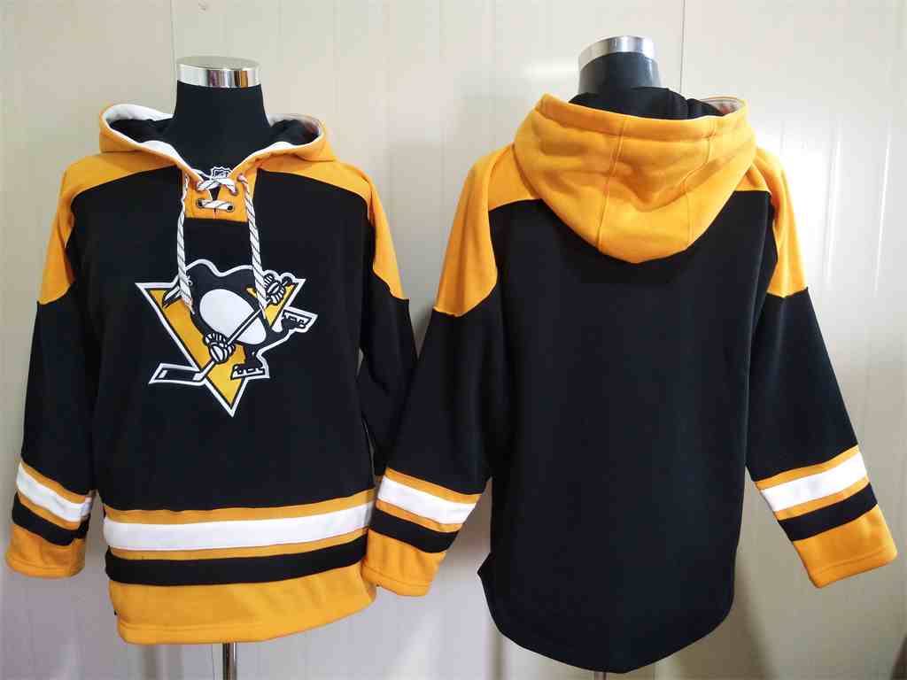 Men's Pittsburgh Penguins Black Ageless Must Have Lace Up Pullover Blank Hoodie