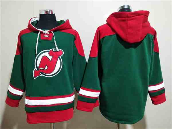 Men's New Jersey Devils Blank Green Ageless Must-Have Lace-Up Pullover Hoodie