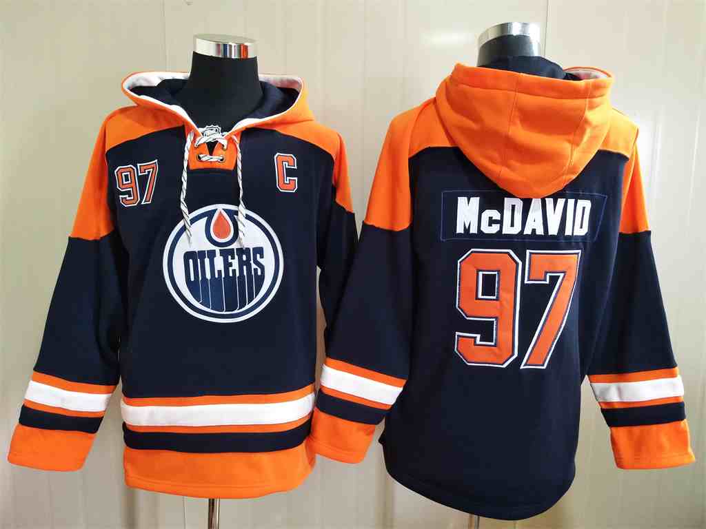 Men's Edmonton Oilers #97 Connor McDavid NEW Navy Blue Stitched Hockey Hoodie