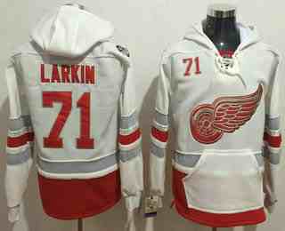 Men's Detroit Red Wings #71 Dylan Larkin Reebok White 2017 Centennial Classic Premier Old Time Hockey Hoodie