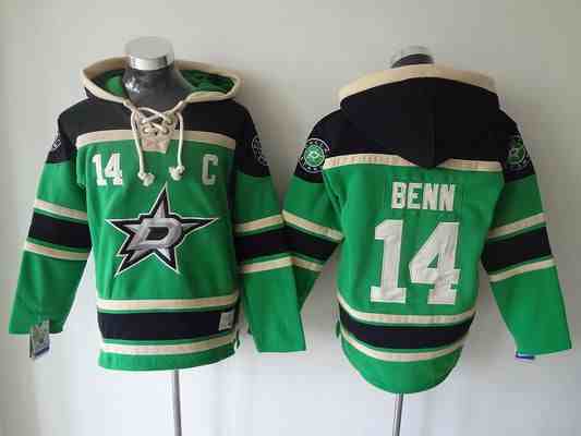 Men's Dallas Stars #14 Jamie Benn Old Time Hockey Green Hoodie