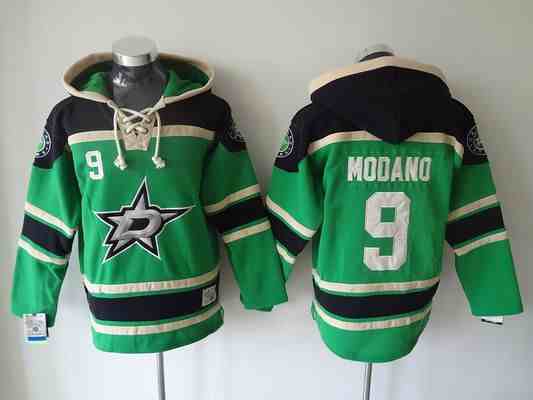 Men's Dallas Stars #9 Mike Modano Old Time Hockey Green Hoodie
