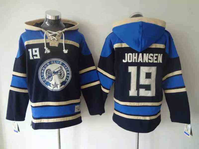 Men's Columbus Blue Jackets #19 Ryan Johansen Old Time Hockey Navy Blue Hoodie