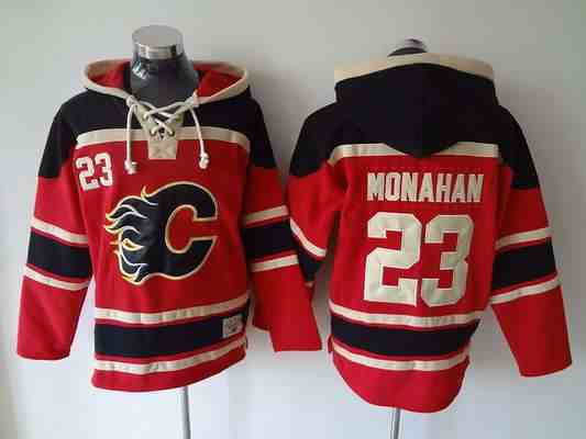 Men's Calgary Flames #23 Sean Monahan Old Time Hockey Red Hoodie