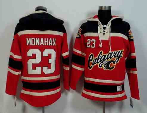 Men's Calgary Flames #23 Sean Monahan Old Time Hockey 2015 Red Hoodie