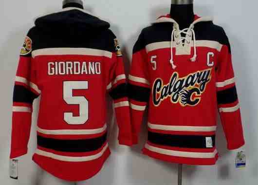 Men's Calgary Flames #5 Mark Giordano Old Time Hockey 2015 Red Hoodie