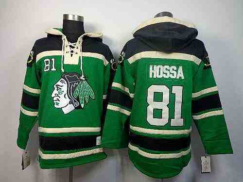 Blackhawks #81 Marian Hossa Green St. Patrick's Day McNary Lace Hoodie Stitched NHL Jersey