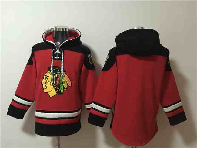 Men's Chicago Blackhawks Blank Red Lace-Up Pullover Hoodie