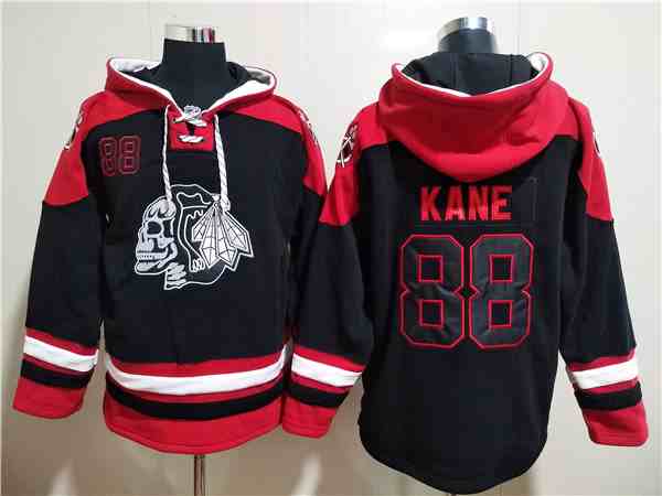Men's Chicago Blackhawks #88 Patrick Kane Black Ageless Must-Have Lace-Up Pullover Hoodie