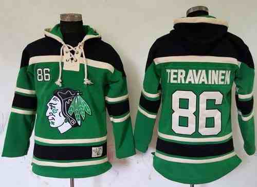 Blackhawks #86 Teuvo Teravainen Green St. Patrick's Day McNary Lace Hoodie Stitched NHL Jersey
