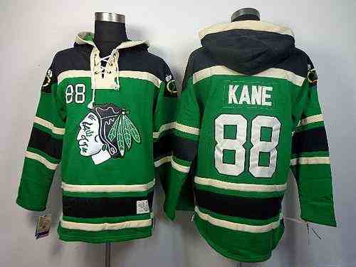 Blackhawks #88 Patrick Kane Green St. Patrick's Day McNary Lace Hoodie Stitched NHL Jersey