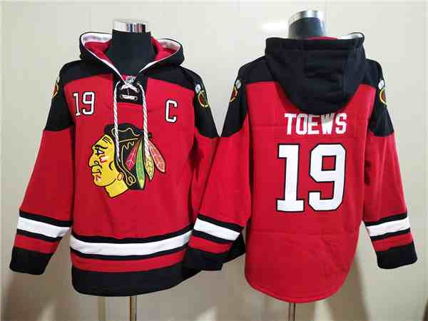 Men's Chicago Blackhawks #19 Jonathan Toews Red Ageless Must-Have Lace-Up Pullover Hoodie
