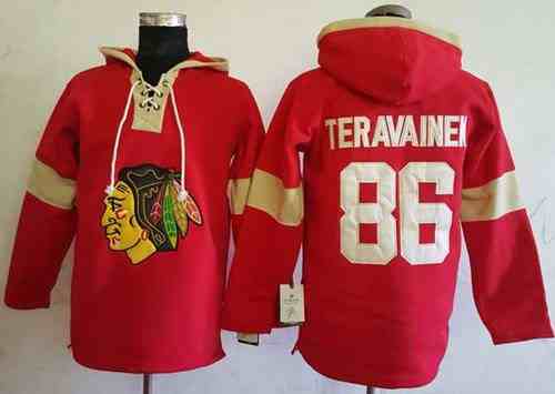 Blackhawks #86 Teuvo Teravainen Red Pullover Hoodie Stitched NHL Jersey