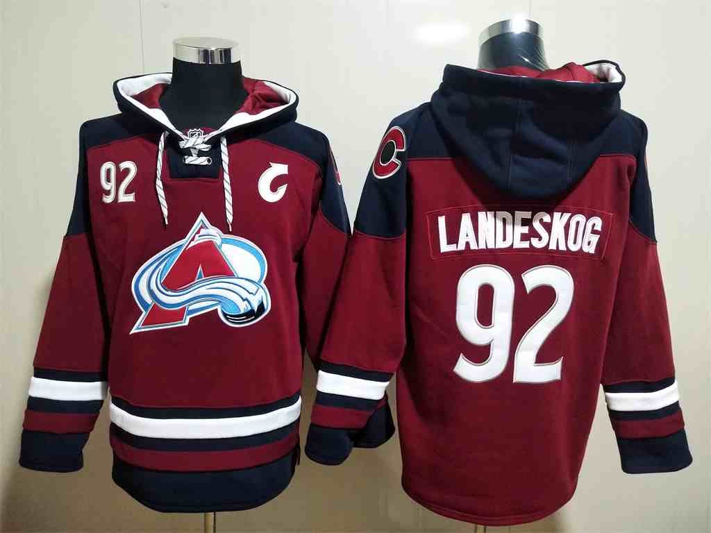 Men's Colorado Avalanche #92 Gabriel Landeskog NEW Dark Red Stitched Hoodie
