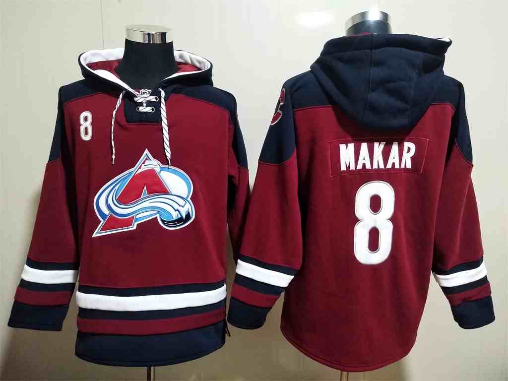Men's Colorado Avalanche #8 Cale Makar NEW Dark Red Stitched Hoodie