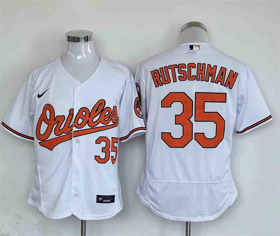 Men's Baltimore Orioles #35 Adley Rutschman White Flex Base Stitched Baseball Jersey