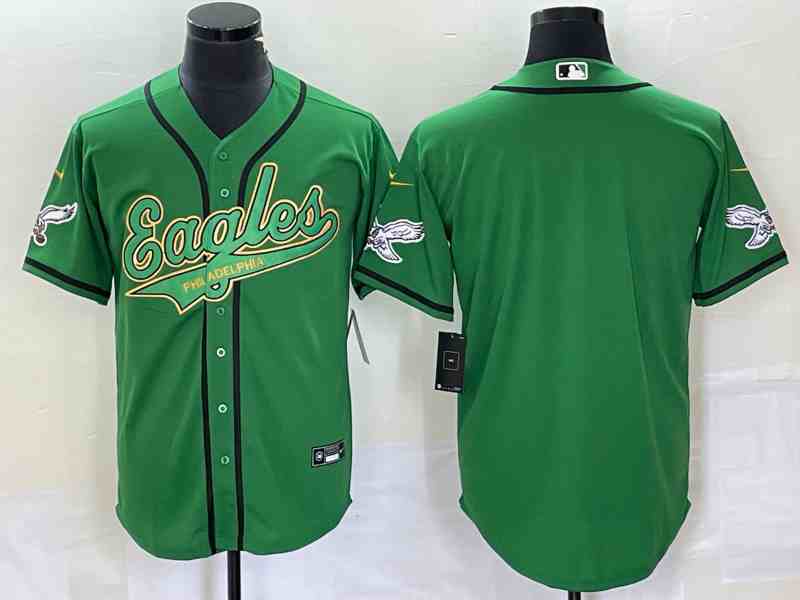Men's Philadelphia Eagles Blank Green Cool Base Stitched Baseball Jersey1
