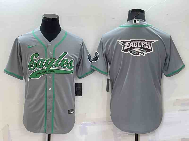 Men's Philadelphia Eagles Grey Team Big Logo With Patch Cool Base Stitched Baseball Jersey (2)