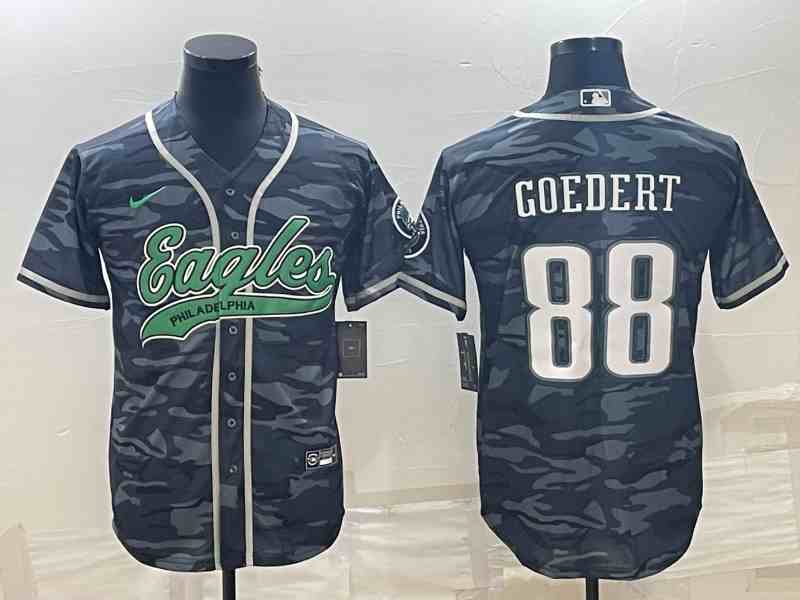 Men's Philadelphia Eagles #88 Dallas Goedert Grey Camo With Patch Cool Base Stitched Baseball Jersey