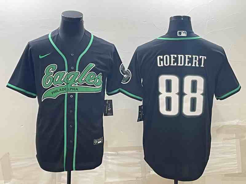Men's Philadelphia Eagles #88 Dallas Goedert Black With Patch Cool Base Stitched Baseball Jersey (2)