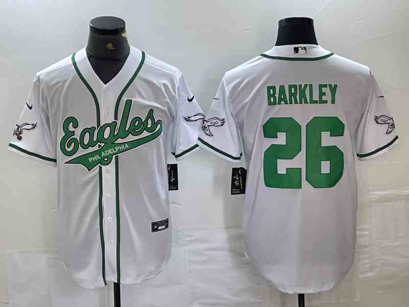 Men's Philadelphia Eagles #26 Saquon Barkley White With 2-Cool Base Baseball Stitched Jersey (3)