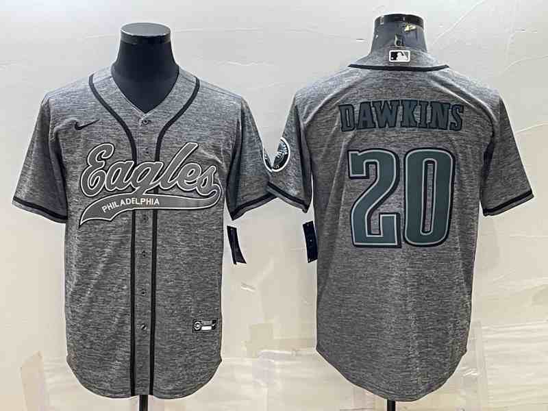Men's Philadelphia Eagles #20 Brian Dawkins Grey With Patch Cool Base Stitched Baseball Jersey (2)
