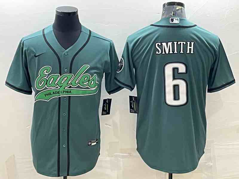 Men's Philadelphia Eagles #6 DeVonta Smith Green With Patch Cool Base Stitched Baseball Jersey