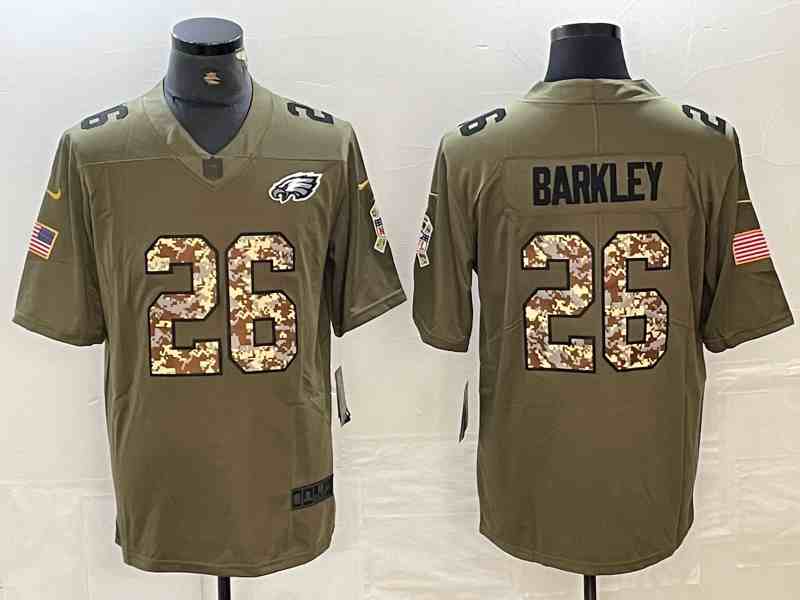 Men's Philadelphia Eagles #26 Saquon Barkley Olive Salute To Service Limited Stitched Jersey (2)